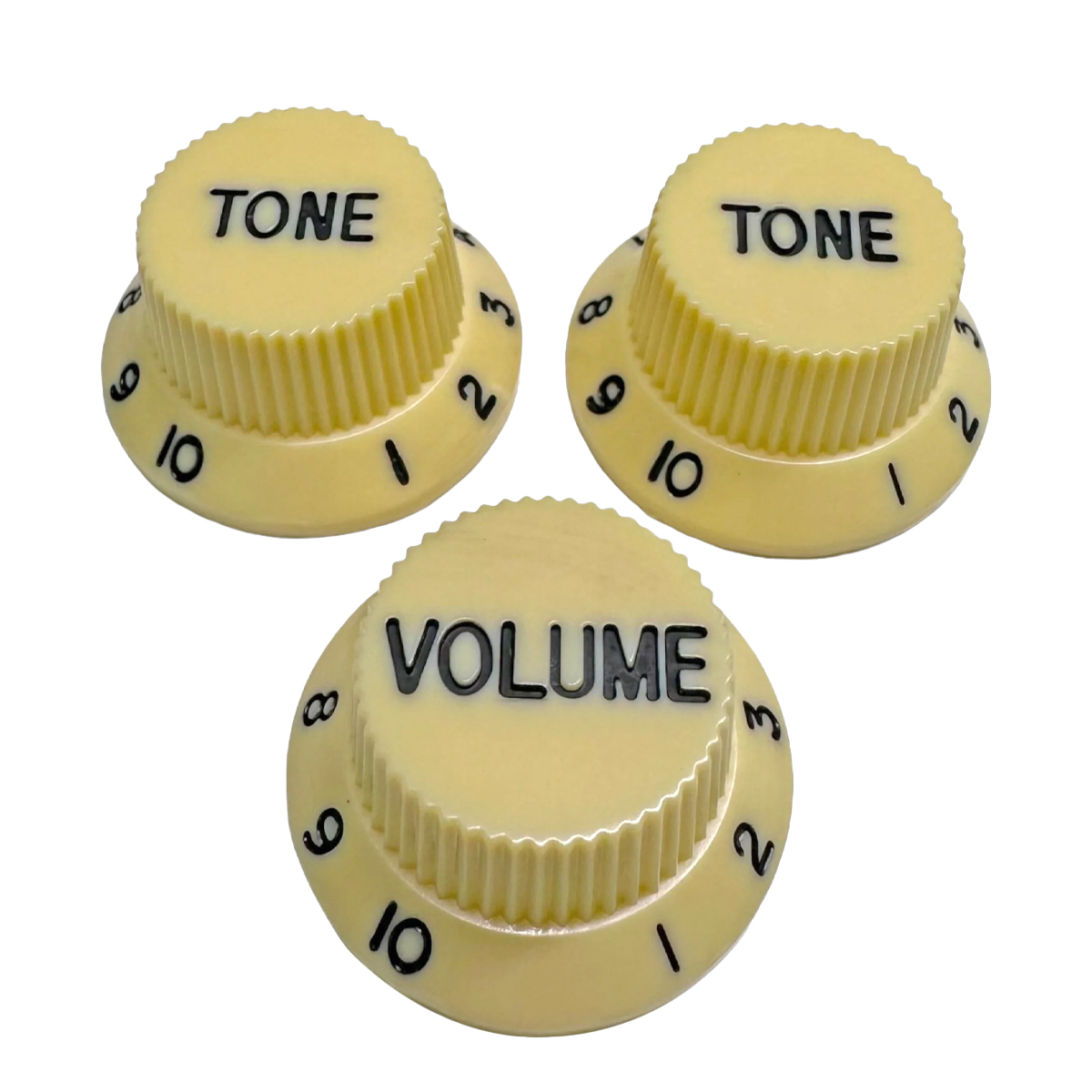 PERILLAS AXLABS MOD. STRAT STYLE KNOB SET(BLACK FONT) — PARCHMENT
